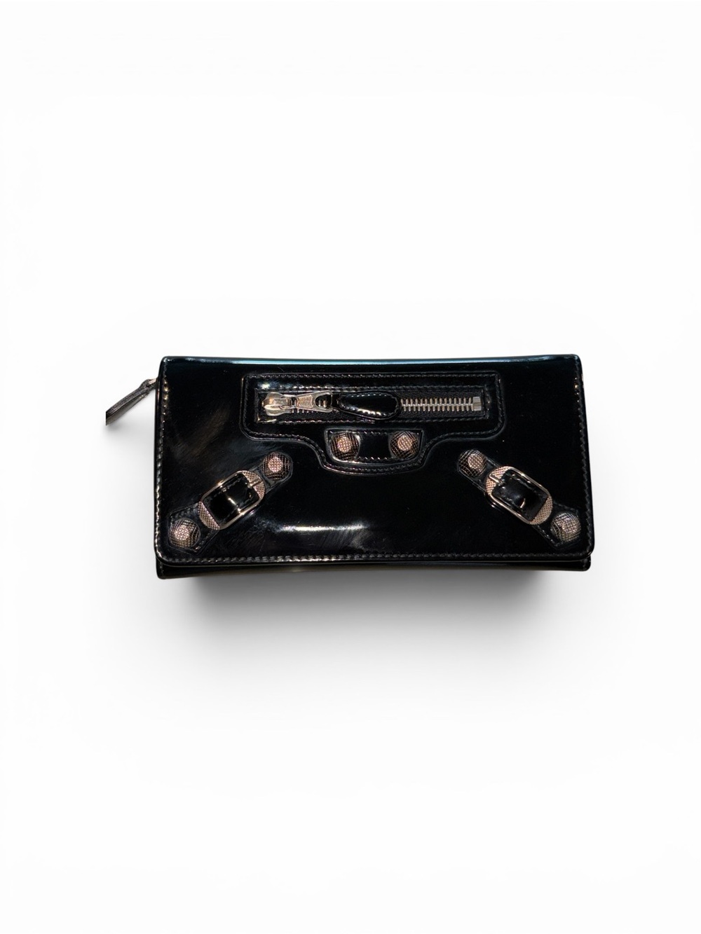 Balenciaga Black Patent Leather Continental Flap Wallet.